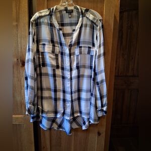 Jones New York Blue and White Plaid Blouse 2X